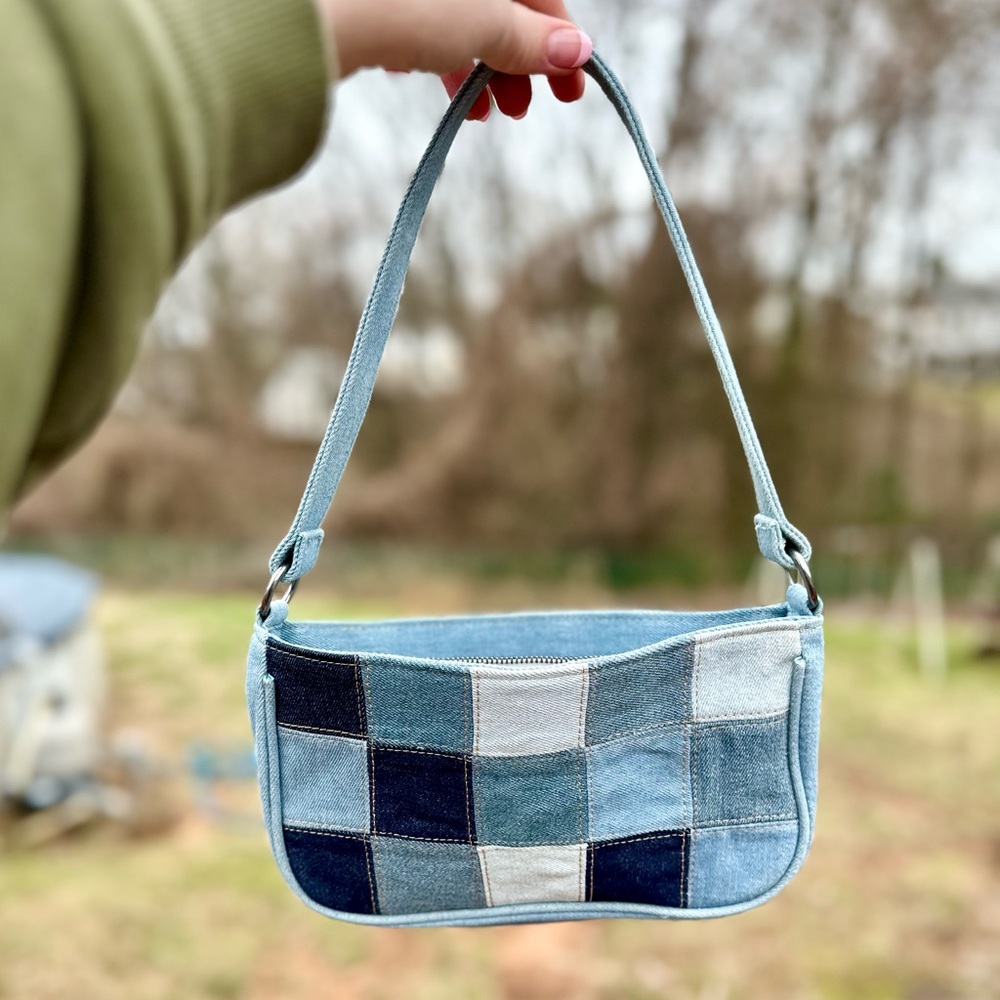 American Eagle Outfitters Denim Jean Patchwork Shoulder Bag Purse Blue LIKE NEW